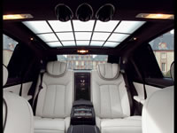 An interior view of the luxurious and roomy passenger seating of the Maybach 62 S.